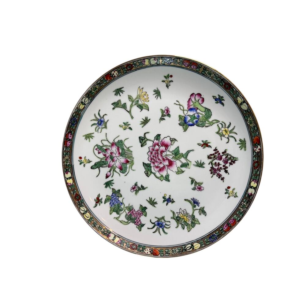 Vintage Chinese Style Famille Rose Porcelain Floral Charger Plate 12.5" Marked